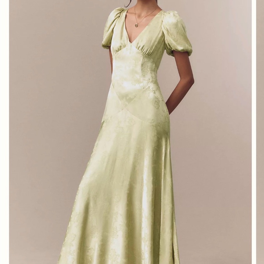 Anthropology Mare Mare Jacquard Elegant Green Satin Dress